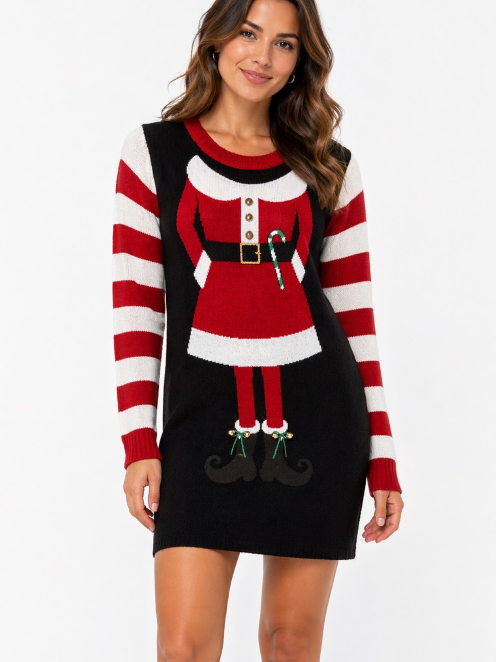 EUC Isela Size Large Festive Mrs Santa Clause 3D Legs Sweater Dress213
